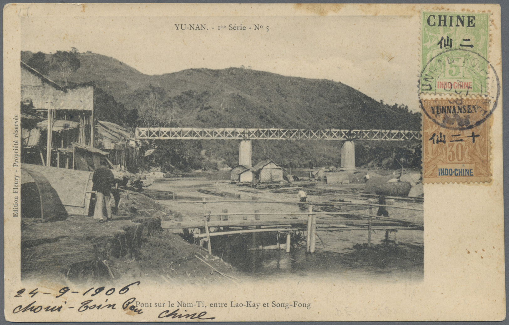 Br Französisch-Indochina - Postämter In Südchina: Yunnan, 1908. Registered Picture Post Card Of 'Nam-Ti Bridge Between L - Other & Unclassified
