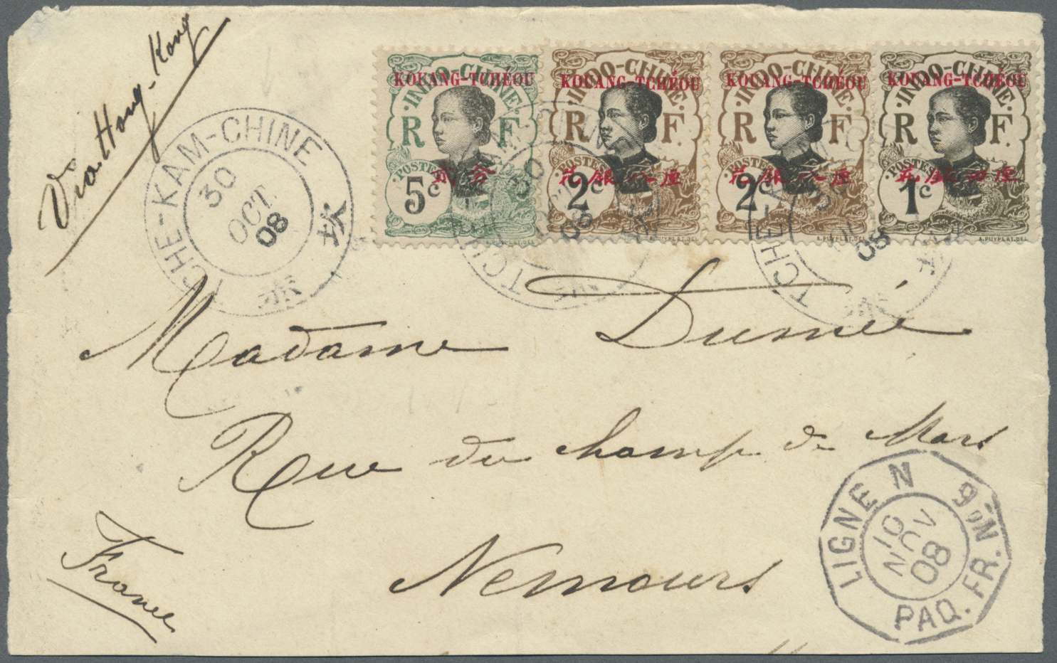 Br/ Französisch-Indochina - Postämter In Südchina: Kouang-Tcheou, 1908. Coverfront Addressed To France Bearing Kouaug Tc - Other & Unclassified