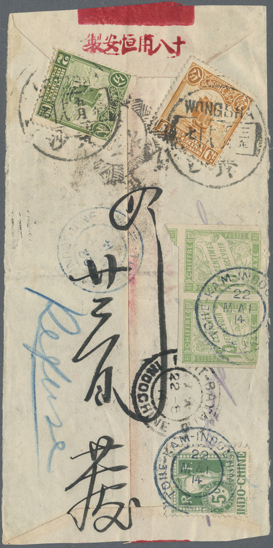 Br/ Französisch-Indochina - Postämter In Südchina: 1914. Red Band Cover Front Written From China Addressed To Kouang-Tch - Autres & Non Classés