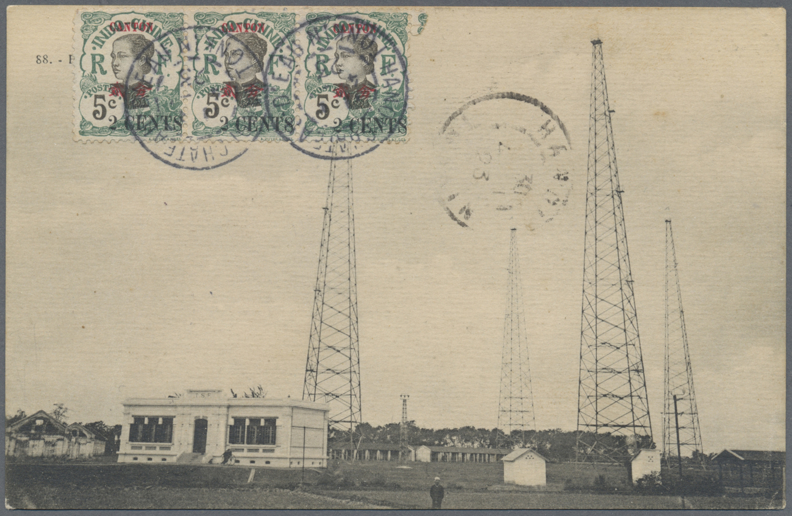 Br Französisch-Indochina - Postämter In Südchina: 1923. Picture Post Card Of 'Radio Saigon' Bearing Canton SG 70, 2c On - Other & Unclassified