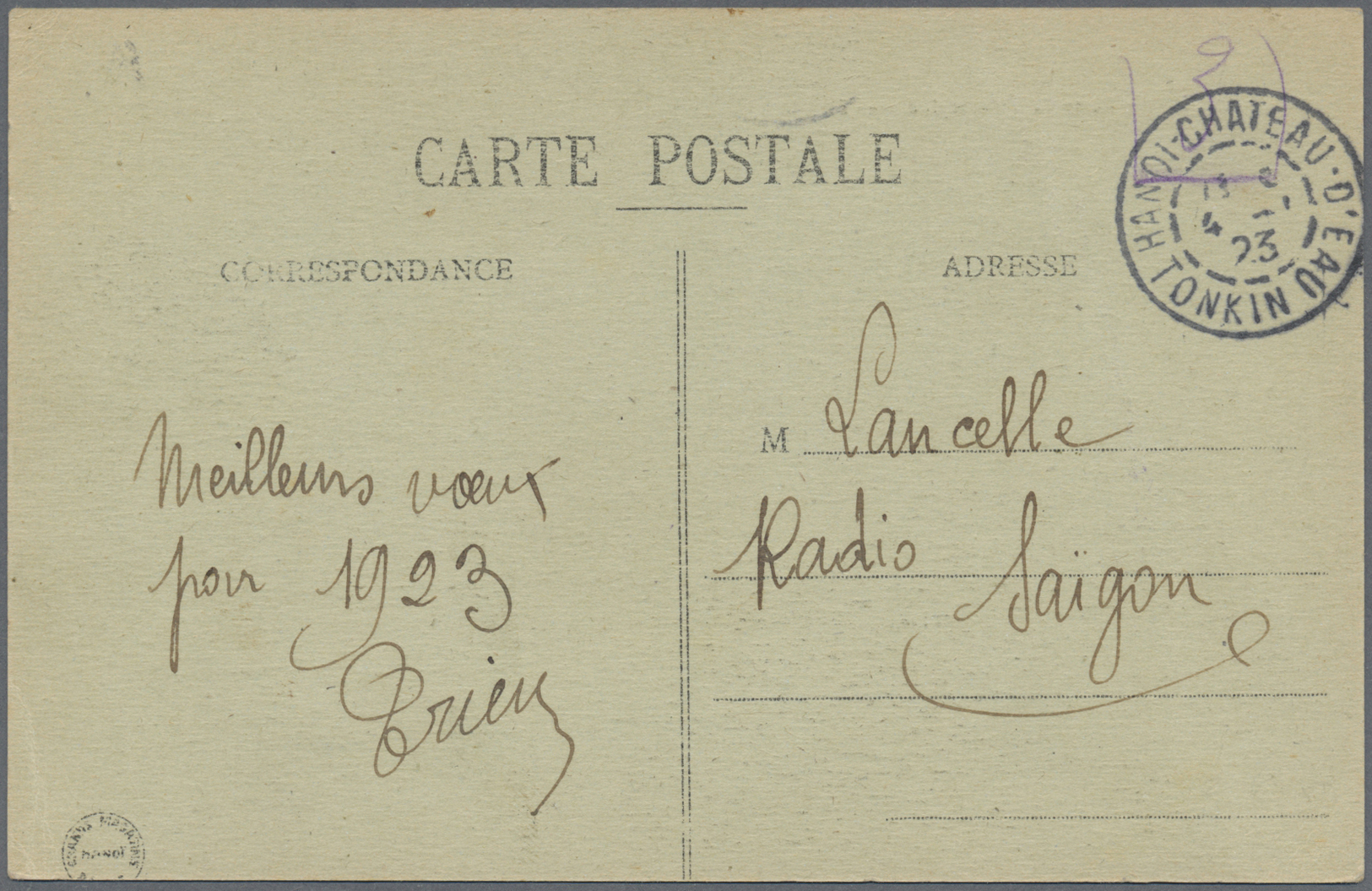 Br Französisch-Indochina - Postämter In Südchina: 1923. Picture Post Card Of 'Radio Saigon' Bearing Canton SG 70, 2c On - Other & Unclassified