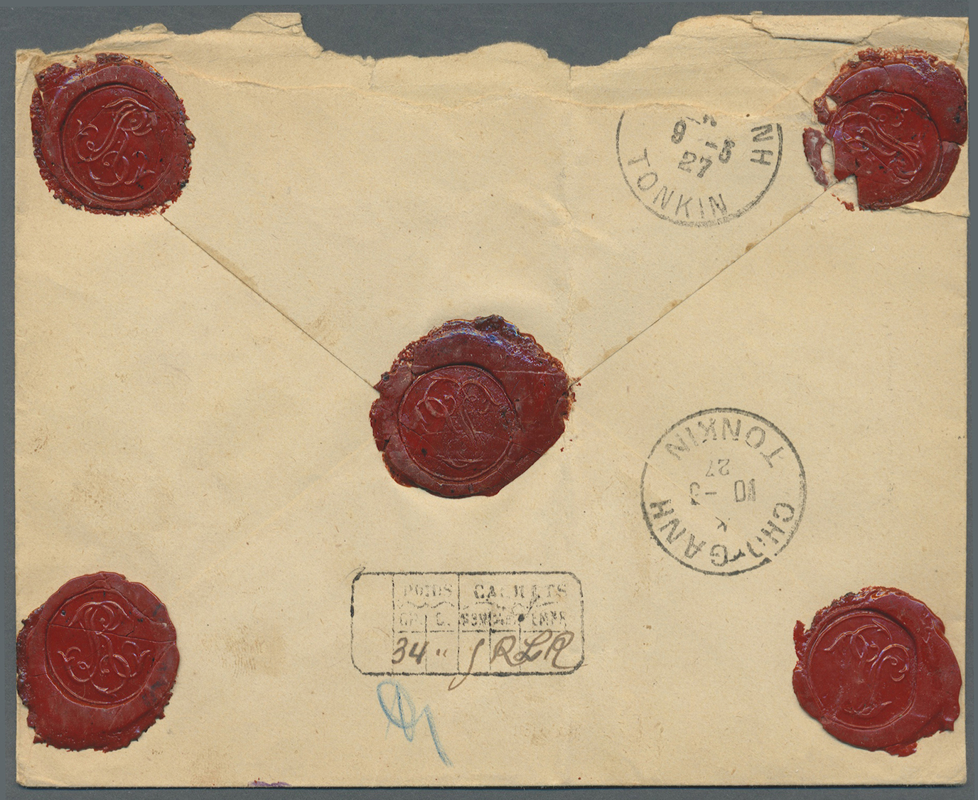 Br Französisch-Indochina - Postämter In Südchina: KOUANG-TCHEOU: 1927. Charged Envelope (opening Faults) To Cho-Ganh Gar - Autres & Non Classés