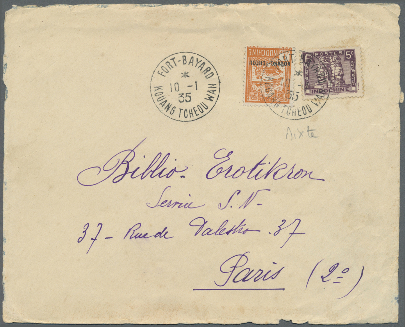Br Französisch-Indochina - Postämter In Südchina: Kouang-Tcheou, 1935. Envelope (roughly Opened At Three Sides) Addresse - Other & Unclassified
