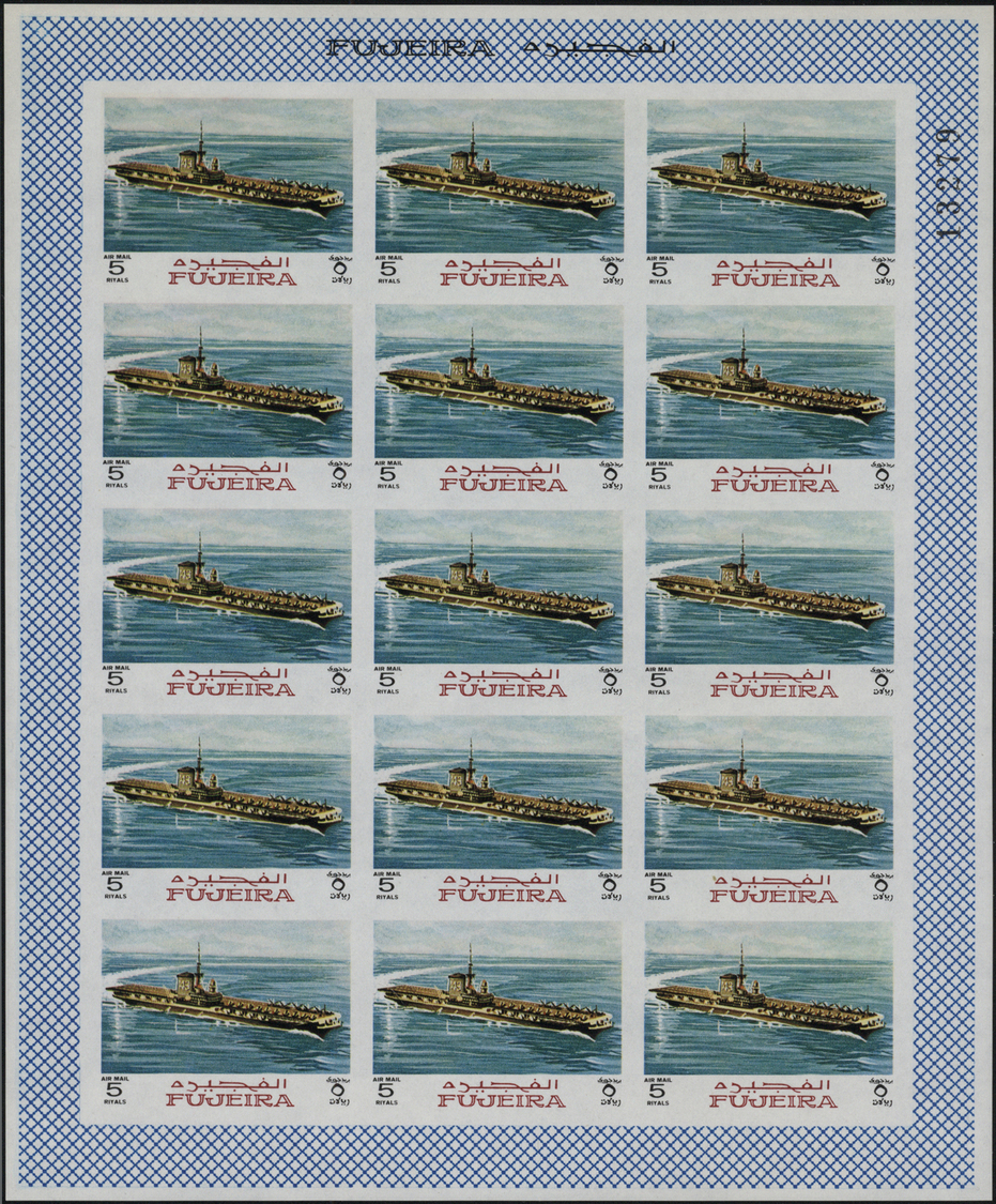 ** Fudschaira / Fujeira: 1968, Ships, Imperforate Issue, 15dh. To 5r., Complete Set Of Nine Values Each As Sheet Of 15 S - Fujeira