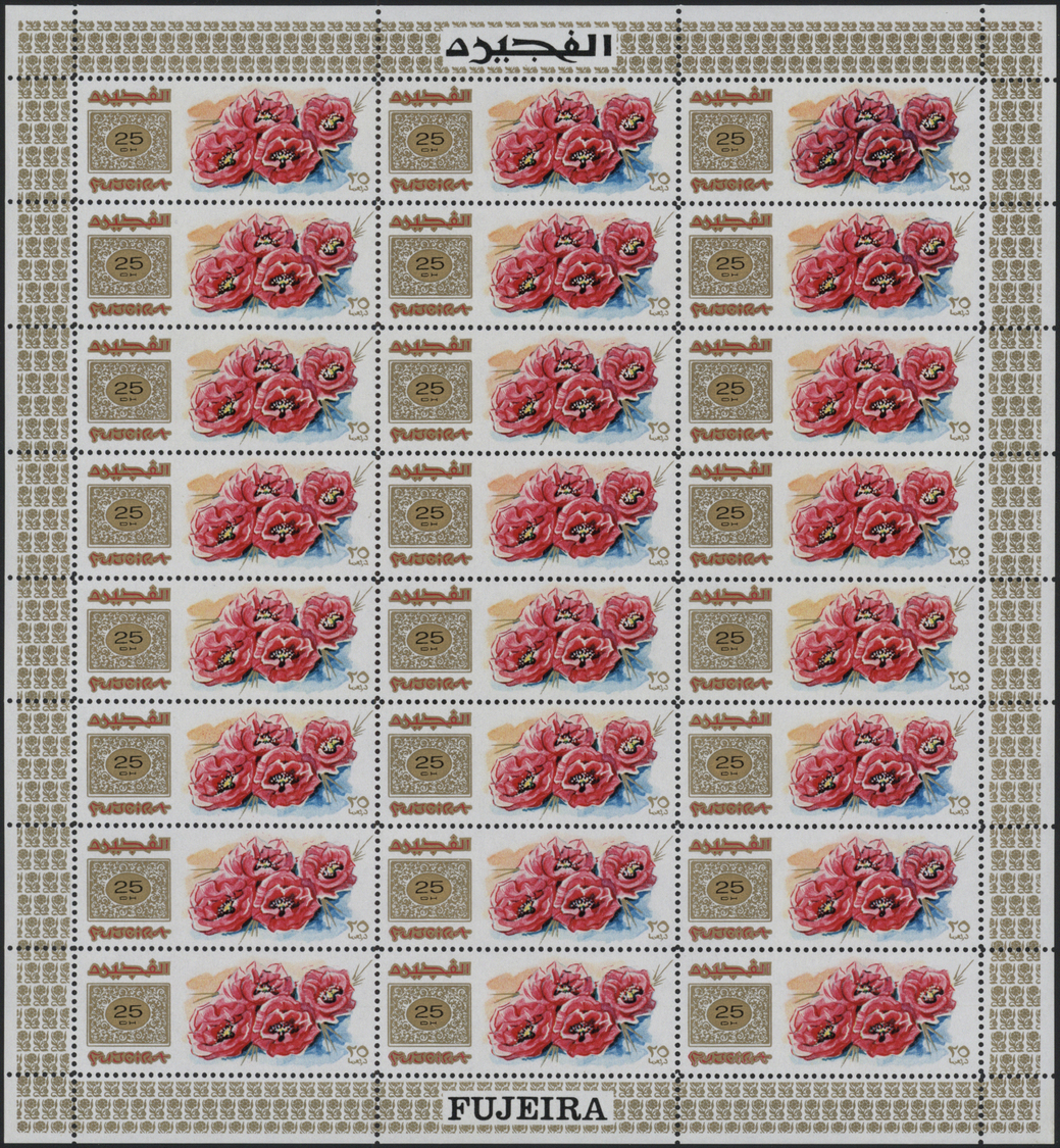 ** Fudschaira / Fujeira: 1969, Flowers, Perforated Issue, 25dh. To 5r., Complete Set Of Nine Values Each As Sheet Of 24 - Fujeira