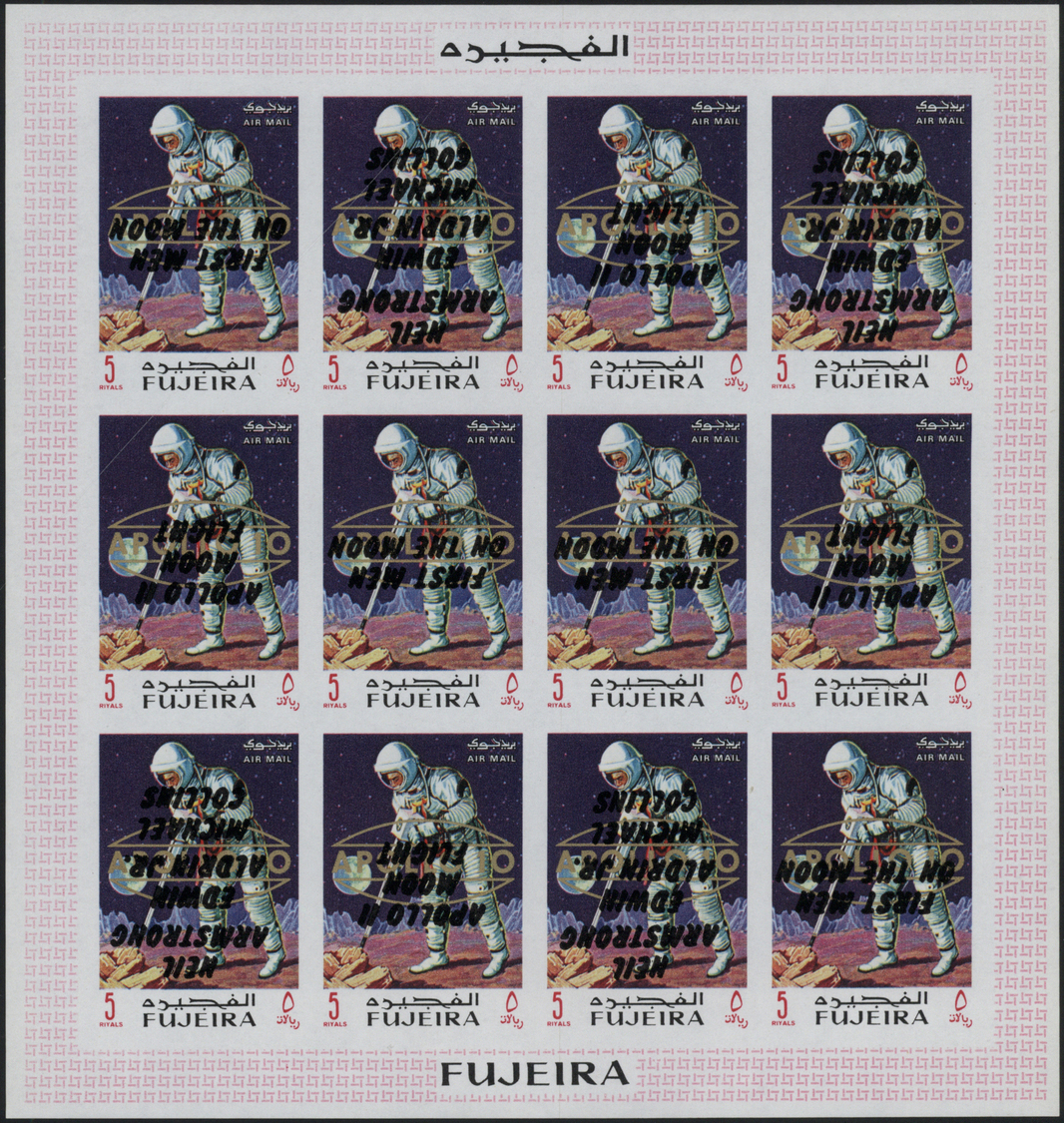 ** Fudschaira / Fujeira: 1969, Apollo 11 INVERTED OVERPRINTS (all Three Types) On Golden "APOLLO 10" Overprints, 10dh. T - Fujeira