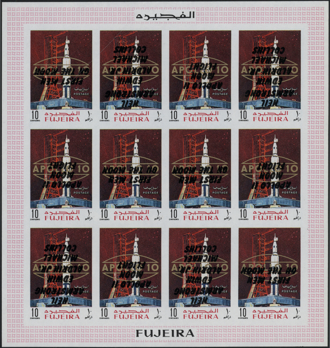 ** Fudschaira / Fujeira: 1969, Apollo 11 INVERTED OVERPRINTS (all Three Types) On Golden "APOLLO 10" Overprints, 10dh. T - Fujeira