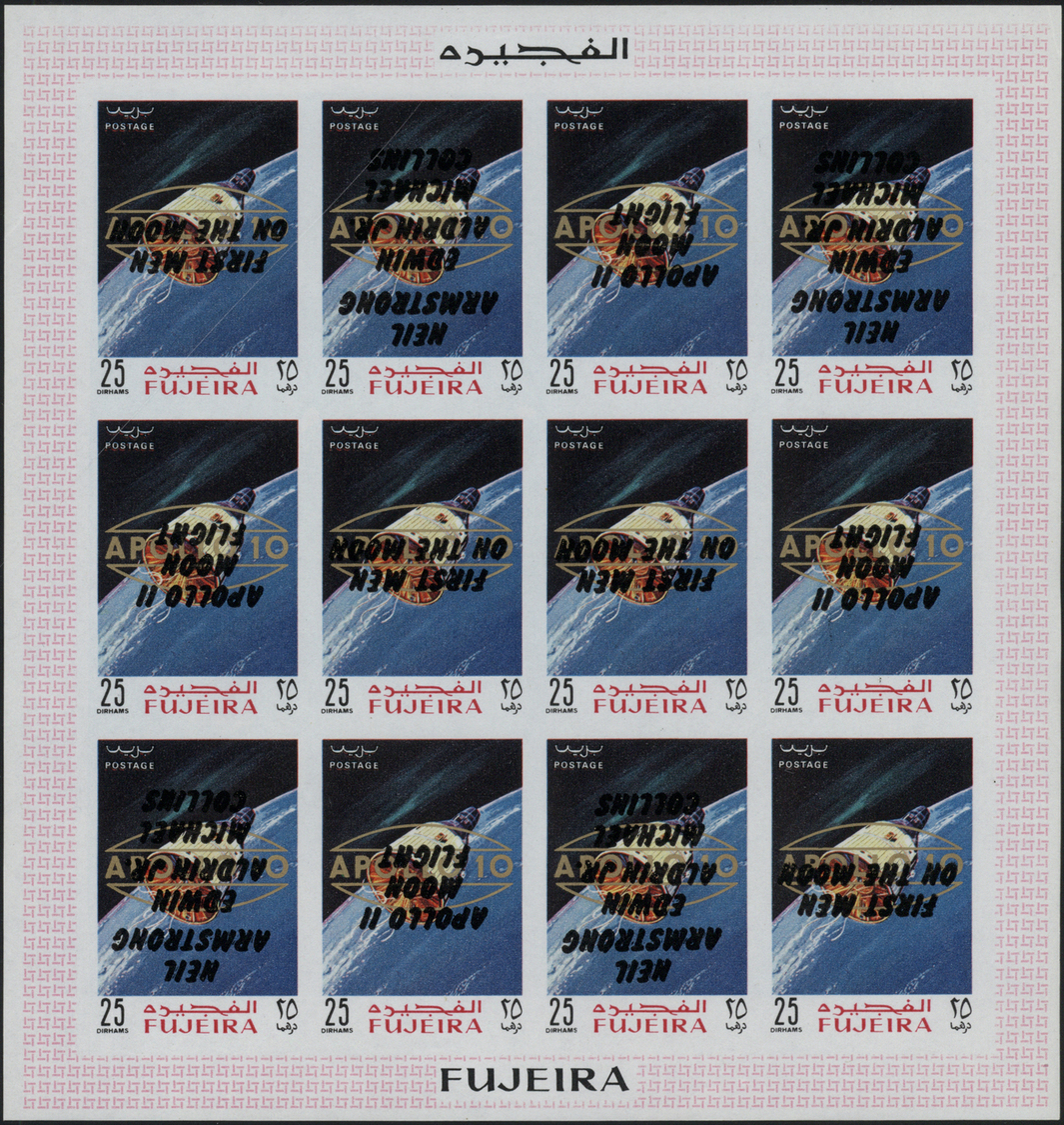 ** Fudschaira / Fujeira: 1969, Apollo 11 INVERTED OVERPRINTS (all Three Types) On Golden "APOLLO 10" Overprints, 10dh. T - Fujeira