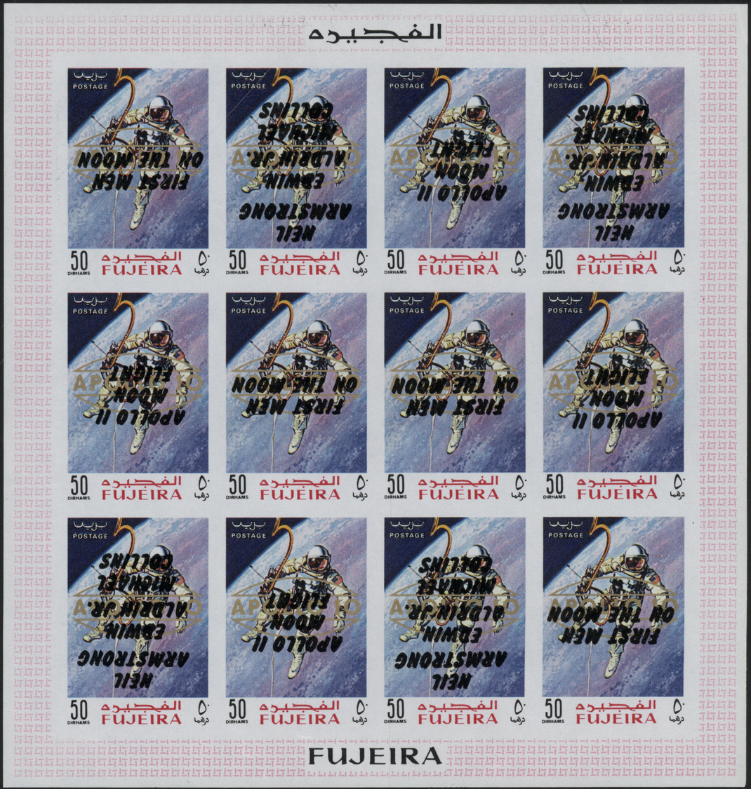 ** Fudschaira / Fujeira: 1969, Apollo 11 INVERTED OVERPRINTS (all Three Types) On Golden "APOLLO 10" Overprints, 10dh. T - Fujeira