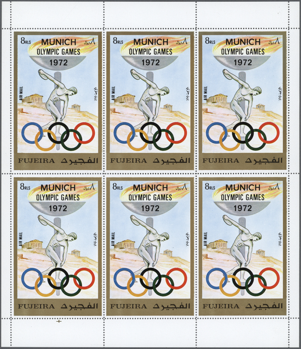 ** Fudschaira / Fujeira: 1972, Olympic Games Munich, 8r. Discus Thrower, Perforated Issue, Complete Sheet Of Six Stamps, - Fujeira