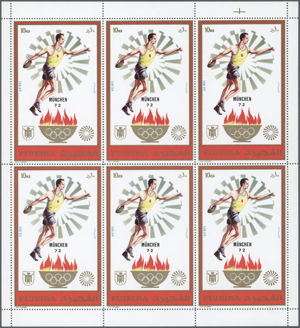 ** Fudschaira / Fujeira: 1972, Olympic Games Munich, 10r. Discus Thrower, Perforated Issue, Complete Sheet Of Six Stamps - Fujeira