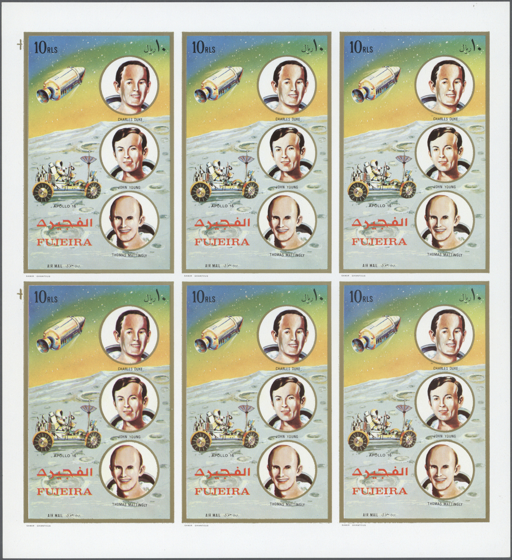 ** Fudschaira / Fujeira: 1972, 10r. Apollo 16, Imperforate Issue, Complete Sheet Of Six Stamps, Unmounted Mint. Very Rar - Fujeira