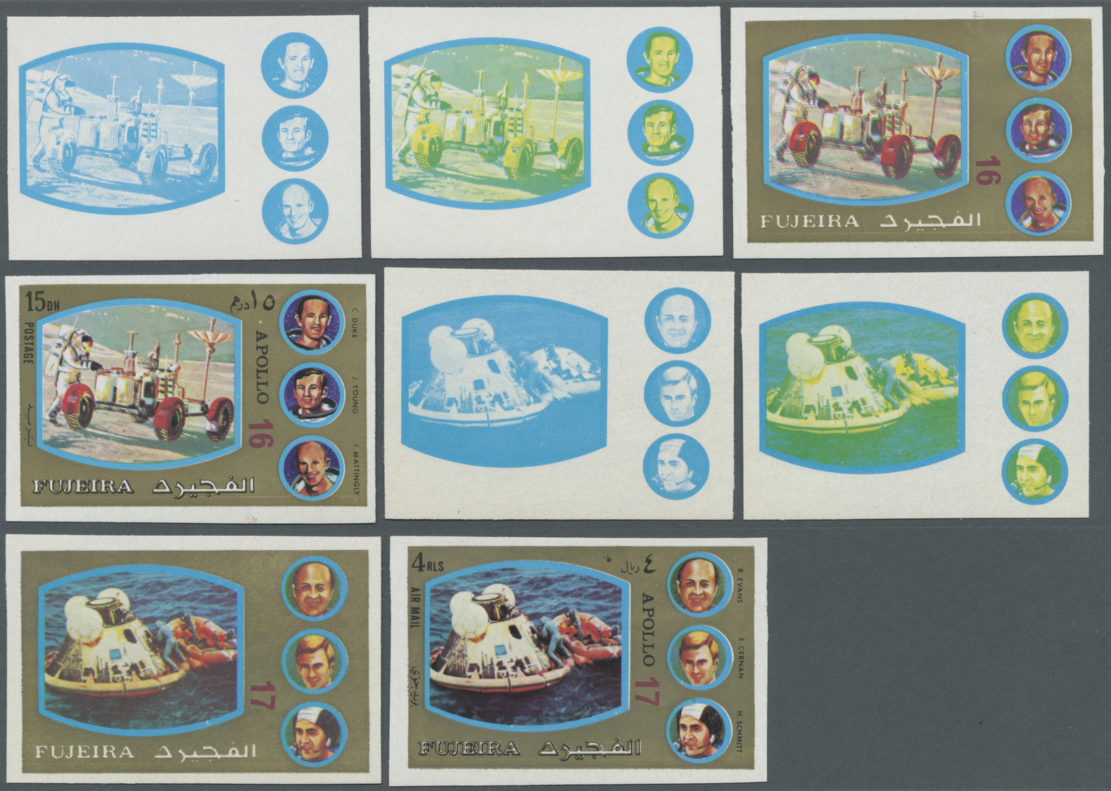 ** Fudschaira / Fujeira: 1972, Apollo Programs, 15dh. To 4r., Coplete Set Of Eleven Values With Four Imperforate Stage P - Fujeira