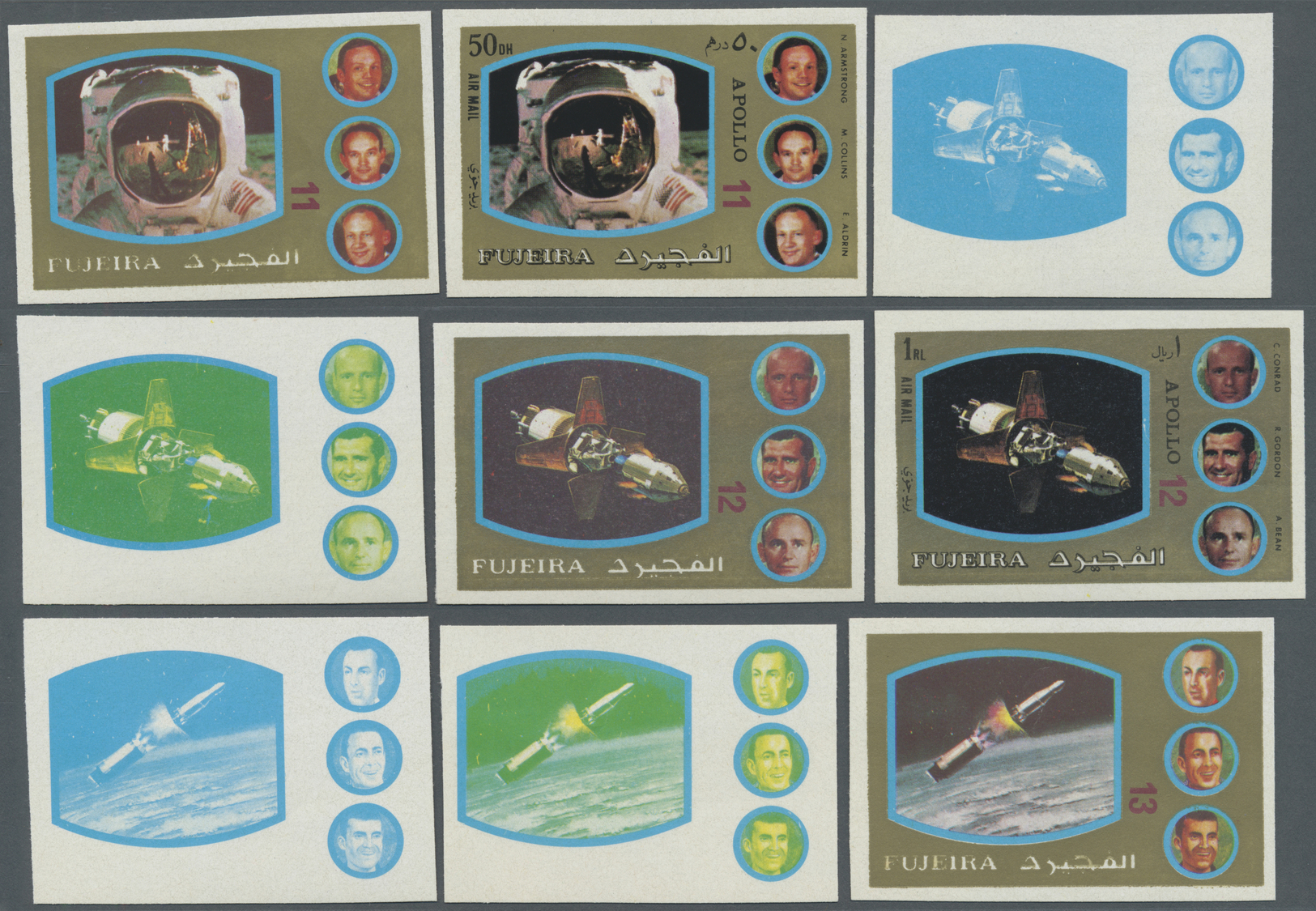 ** Fudschaira / Fujeira: 1972, Apollo Programs, 15dh. To 4r., Coplete Set Of Eleven Values With Four Imperforate Stage P - Fujeira