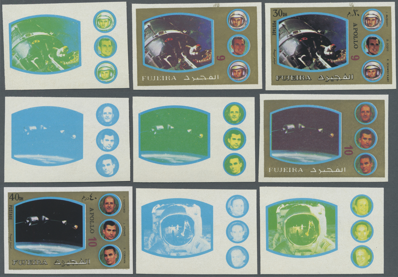 ** Fudschaira / Fujeira: 1972, Apollo Programs, 15dh. to 4r., coplete set of eleven values with four imperforate stage p