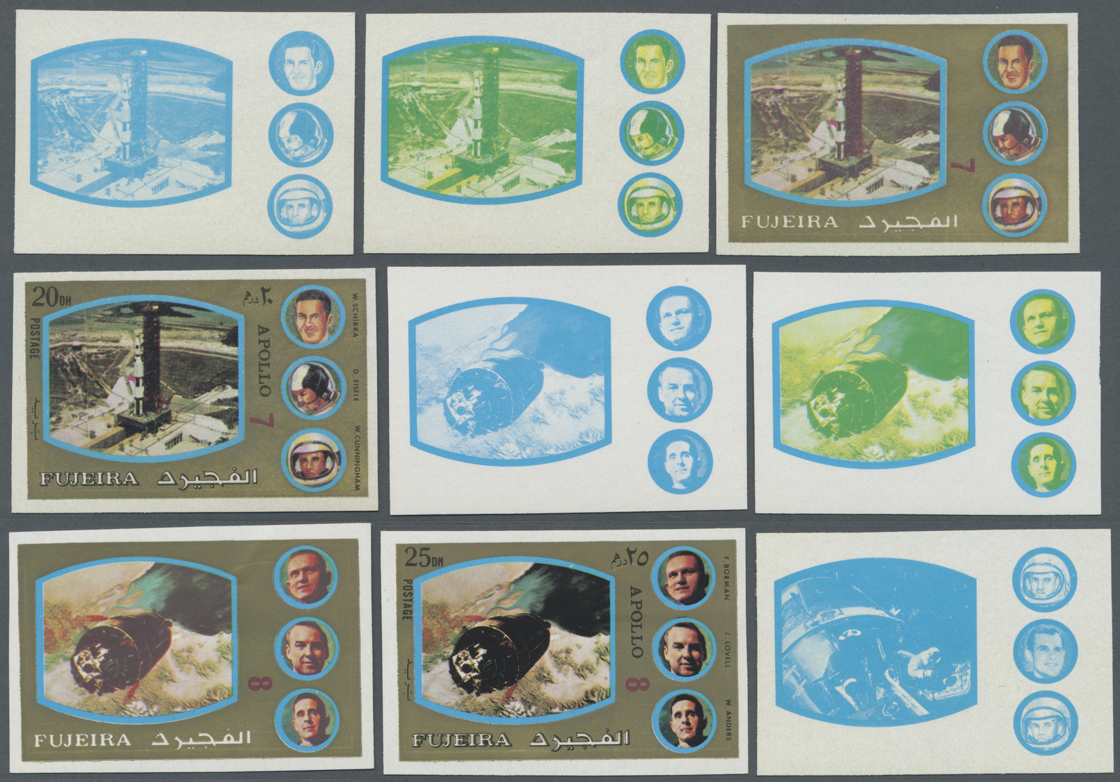 ** Fudschaira / Fujeira: 1972, Apollo Programs, 15dh. to 4r., coplete set of eleven values with four imperforate stage p