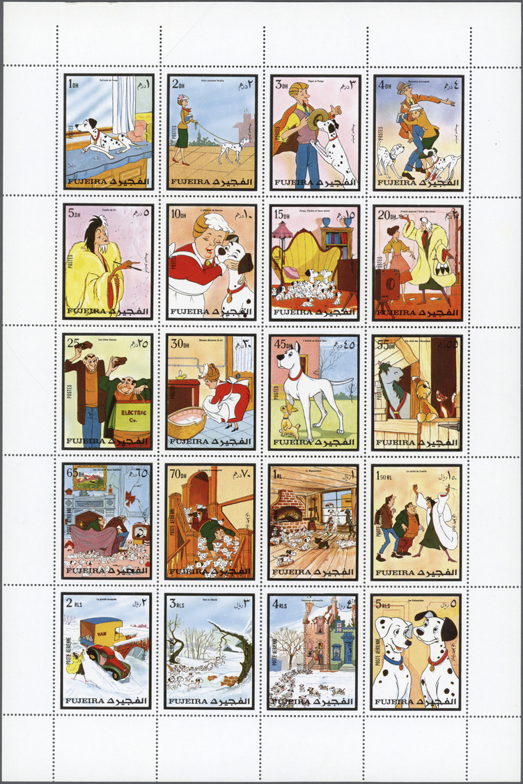 ** Fudschaira / Fujeira: 1972, Walt Disney "One Hundred And One Dalmatians", Perforated Issue, Complete Se-tenant Sheet - Fujeira