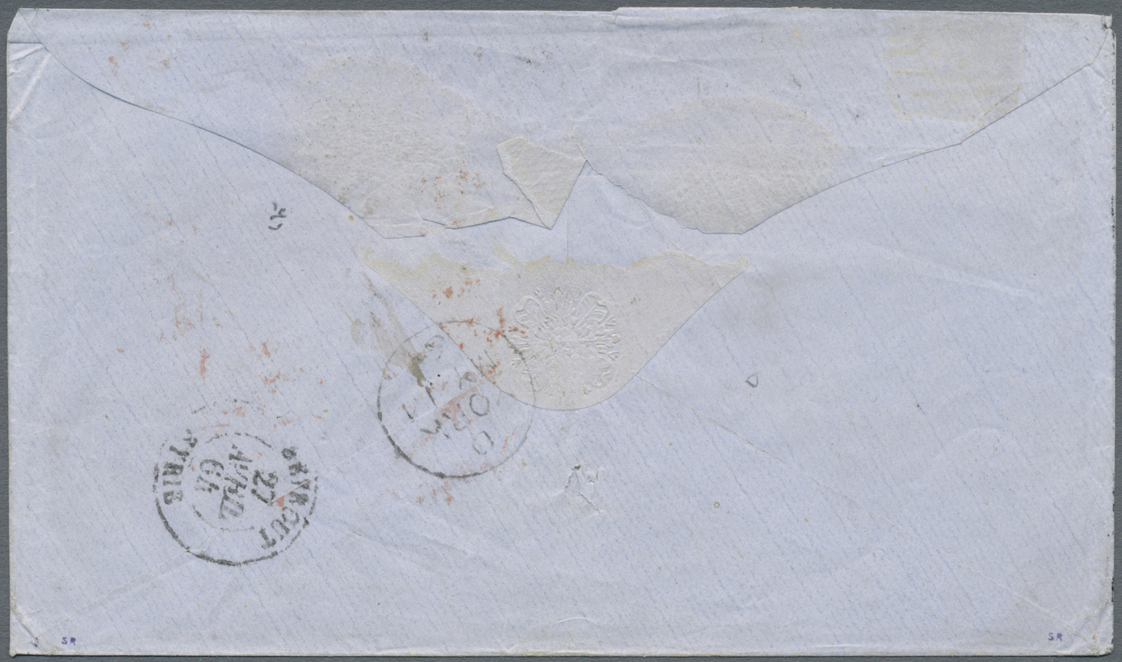 Br Holyland: 1864, Grand Chiffre "5089" On 20c. Blue (corner Faults) And 40c. Orange On Cover With "JAFFA SYRIE 26/AVR/6 - Palestine