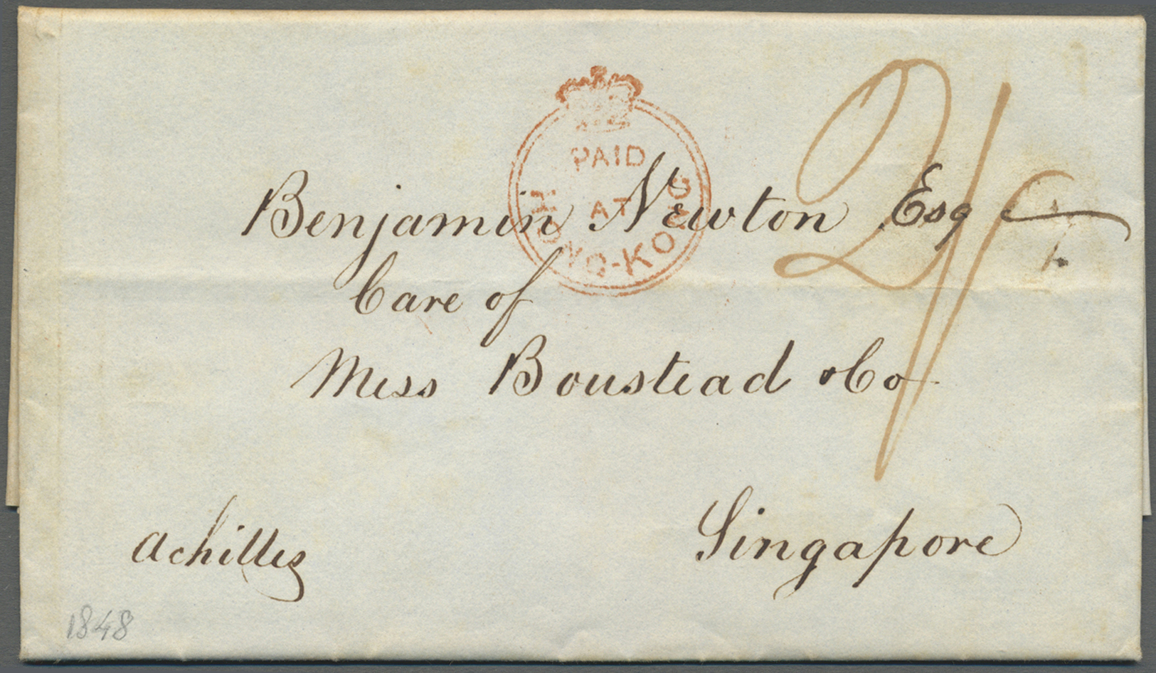 GA Hongkong: 1848, Entire Folded Letter W. "Canton 26 SP 1848" Dateline And Crowned Circle "PAID AT HONG KONG" W. "HONG - Other & Unclassified