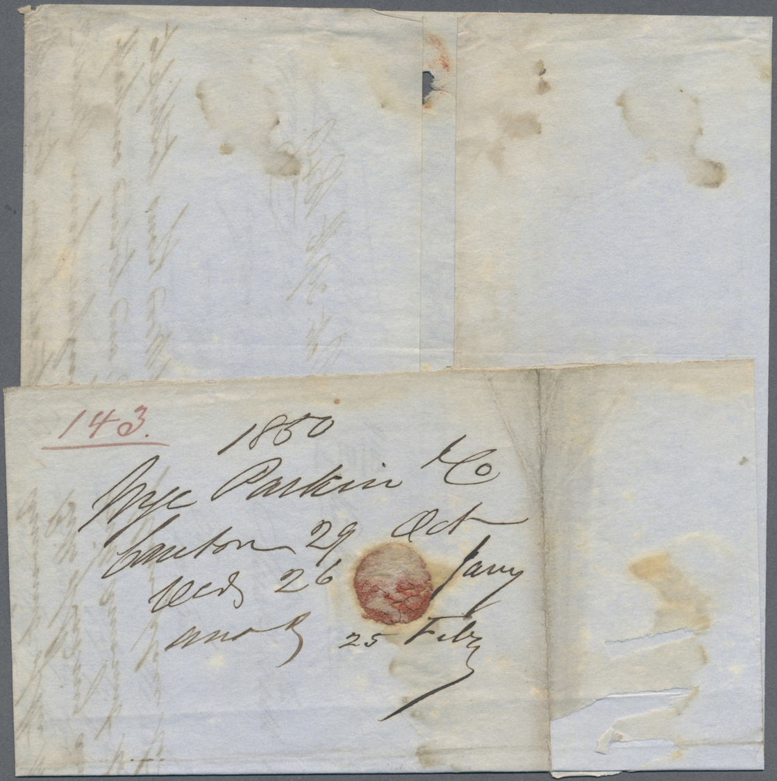 Br Hongkong: 1850. Stamp-less Envelope Written From Canton 26th November Addressed To London With Hong Kong Transit Nov - Autres & Non Classés