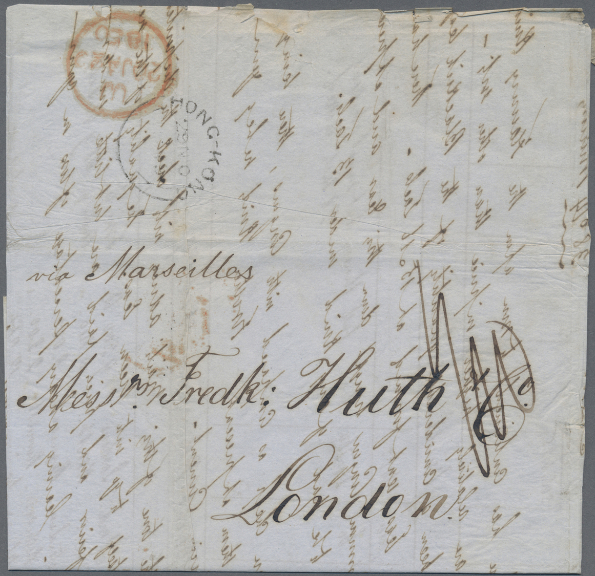 Br Hongkong: 1850. Stamp-less Envelope Written From Canton 26th November Addressed To London With Hong Kong Transit Nov - Other & Unclassified
