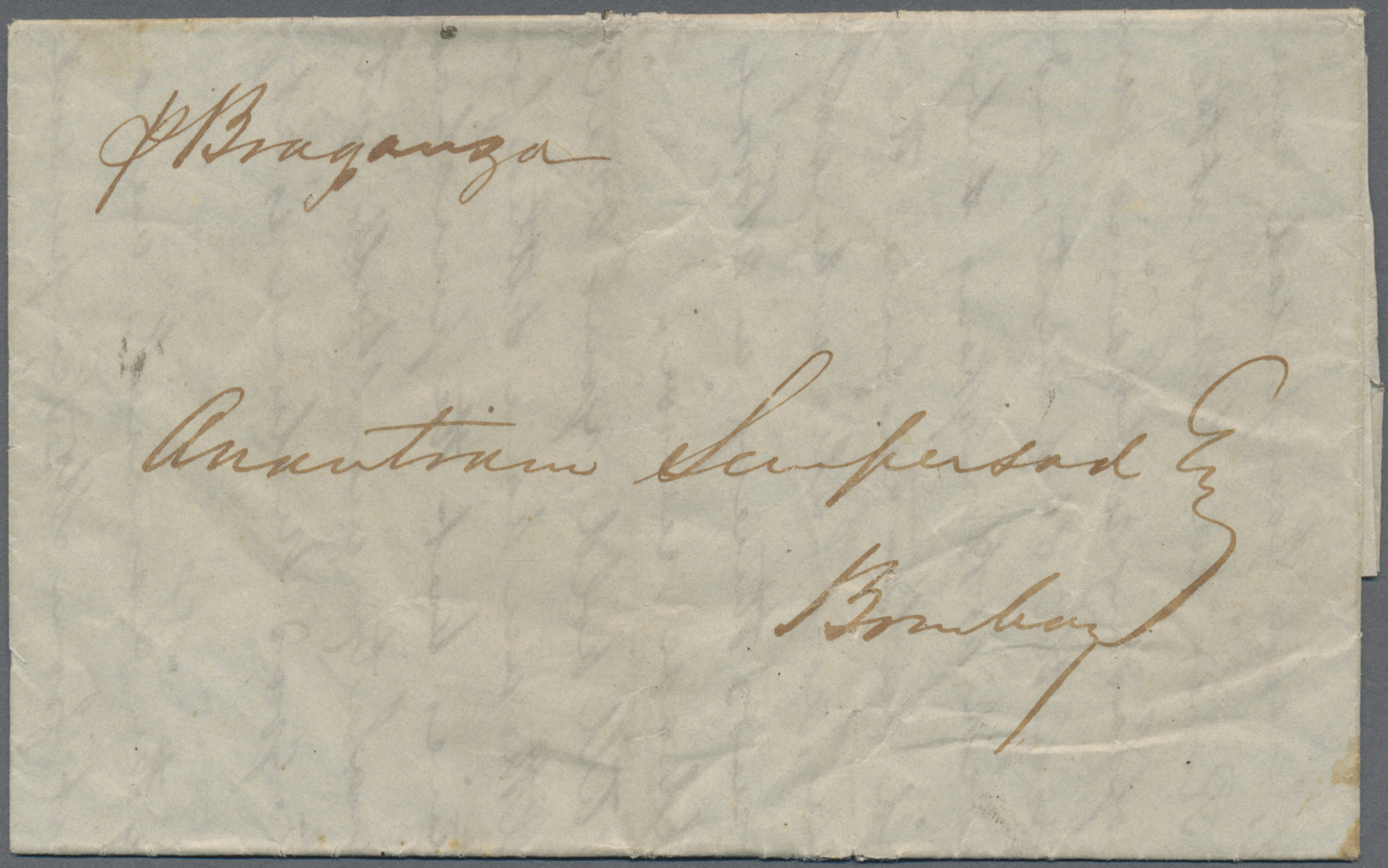 Br Hongkong: 1850. Stamp-less Envelope Written From Canton 28th October 1850 Addressed To Bombay, Lndia Sent On The Stea - Autres & Non Classés