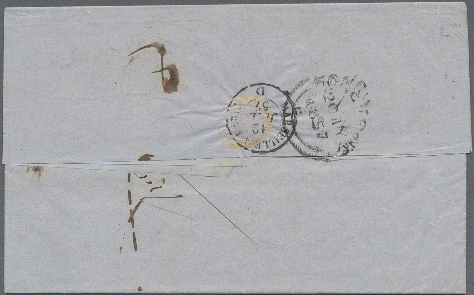 Br Hongkong: 1857. Stampless Envelope Addressed To France Dated 'Shanghae 15th Mai 1857', Routed Via Hong Kong '20th May - Autres & Non Classés