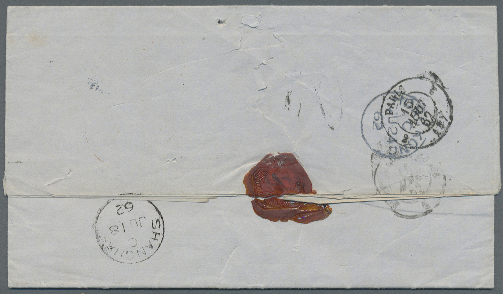 Br Hongkong: 1862. Stampless Envelope Addressed To France Dated 'Shanghai 18th June 1862' With Shanghai/C Date Stamp On - Other & Unclassified