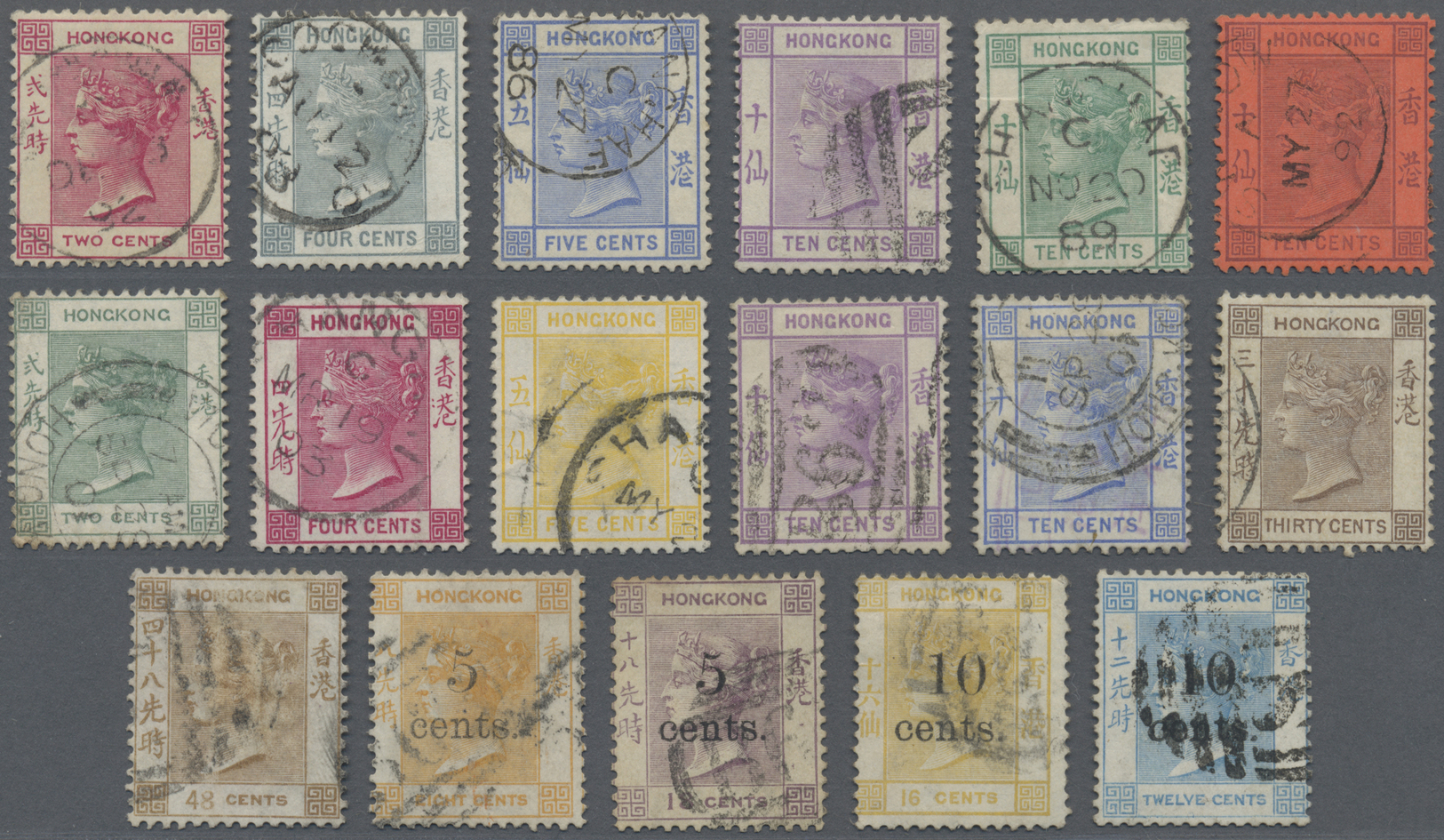 O Hongkong: 1863/1900 (ca.), QV Used (17) Inc. Surcharges, As Is - Other & Unclassified