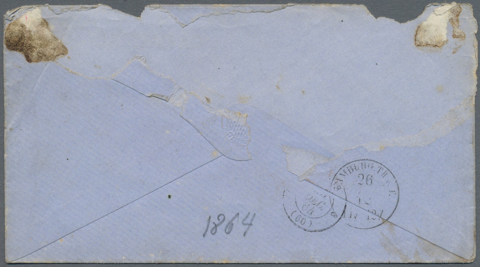 Br Hongkong: 1864, Pre-Philatelic, Cover Sent To HAMBURG, Alongside Blue "VIA MARSEILLE", Oval Framed French/british Cle - Other & Unclassified