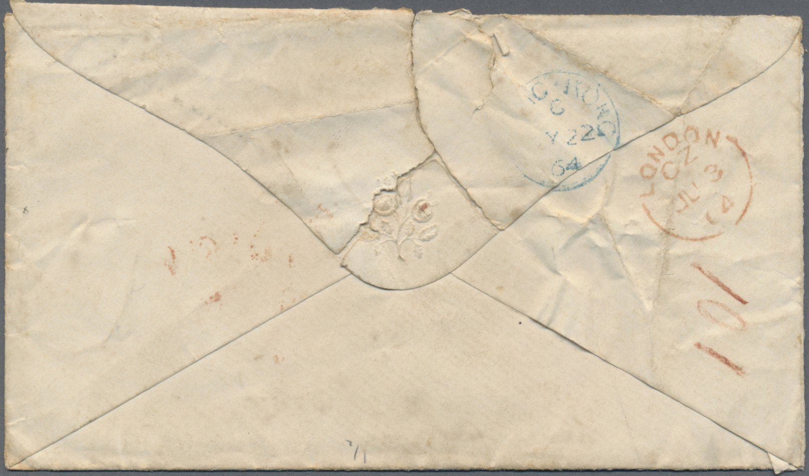 Br Hongkong: 1865. Envelope (creased, Roughly Opened And Flaw At Top) Addressed To Queen's Road, Hong Kong Bearing Great - Other & Unclassified