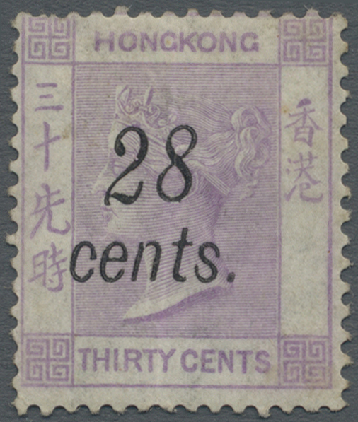 * Hongkong: 1876, 28 C. On 30 C. Mauve, Fresh Colour, Unused, Slight Crease, Otherwise Fine, Signed Scheller 1876, 28 C. - Autres & Non Classés