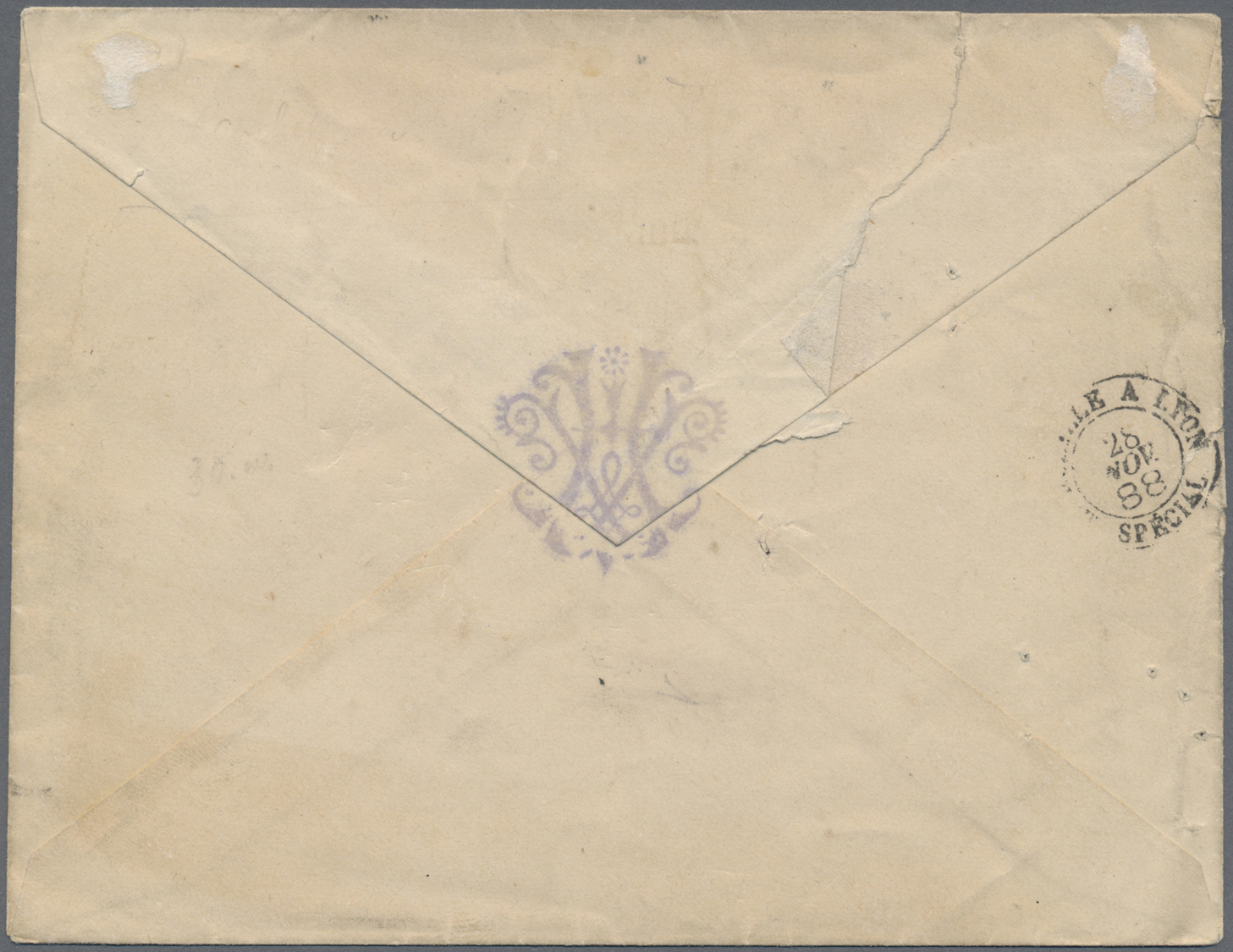 Br Hongkong: 1888. Stamp-less Envelope (roughly Opened) Written From The French Consulate In Hong Kong Addressed To Fran - Autres & Non Classés