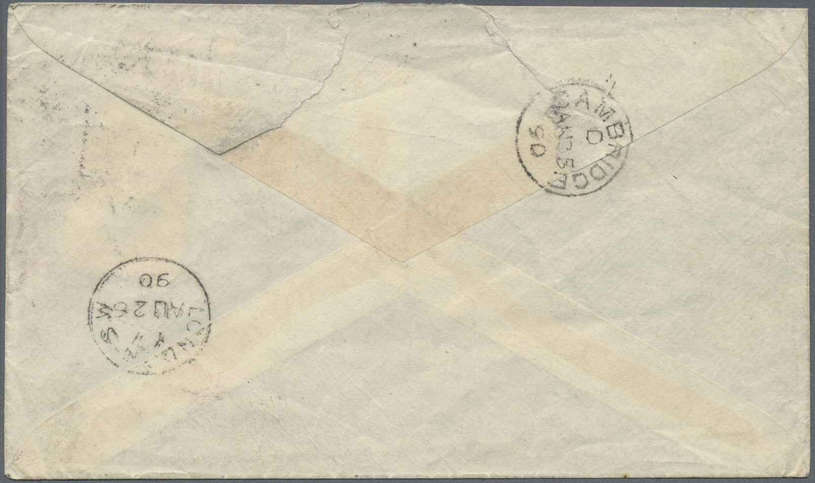 Br Hongkong: 1890. Envelope Addressed To Cambridge Bearing Hong Kong SG 37a, 10c Green Tied By B/62 Obliterator With Adj - Autres & Non Classés