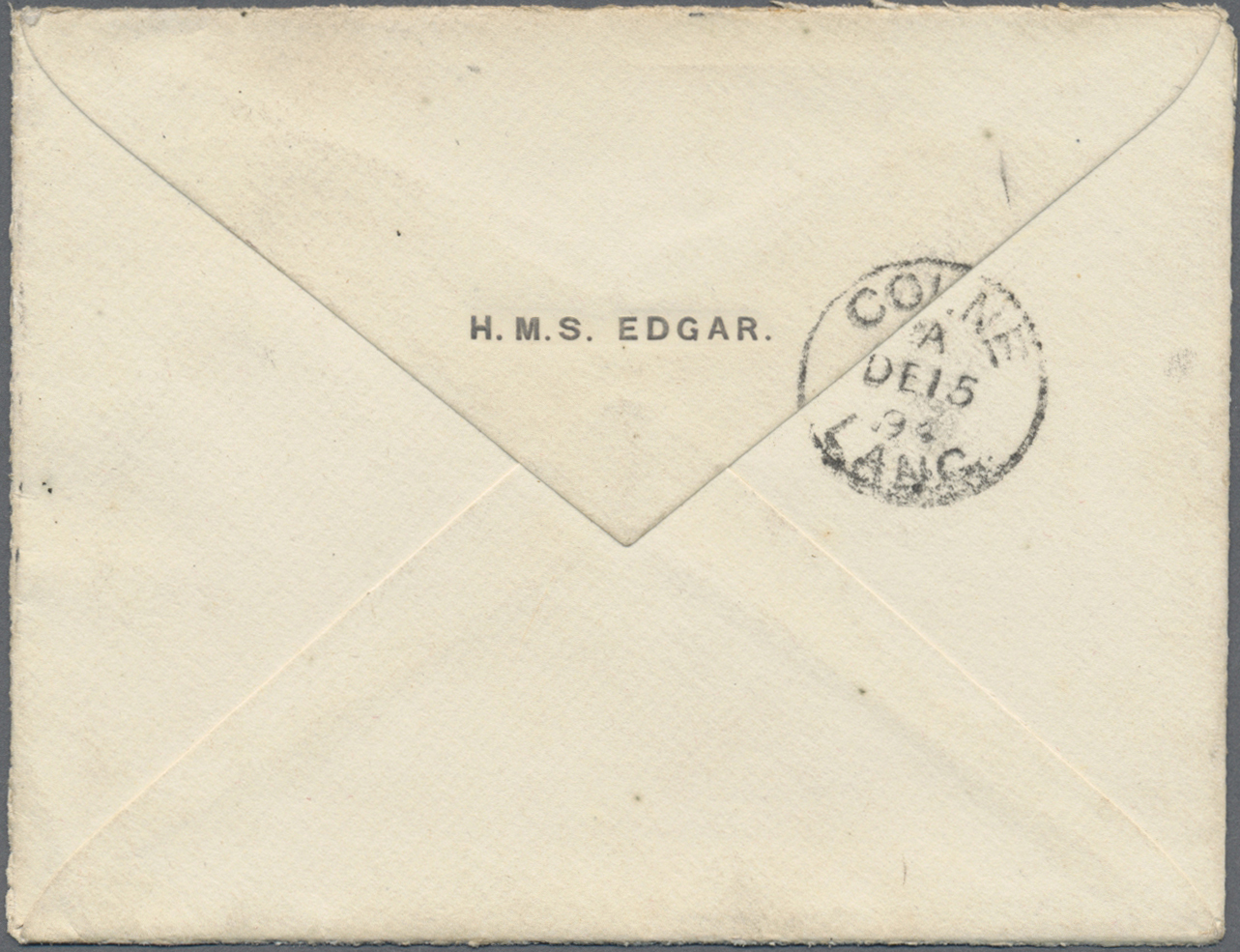 Br Hongkong: 1894. Envelope Addressed To England Written From H.M.S Edgar At Chefoo Routed Via Hong Kong Bearing SG 38, - Autres & Non Classés