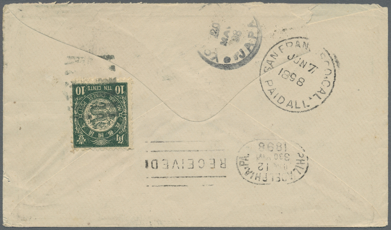 Br Hongkong: 1898. Envelope Addressed To The United States Bearing Imperial Chinese Post SG 101, 10c Green Tied By &lsqu - Autres & Non Classés