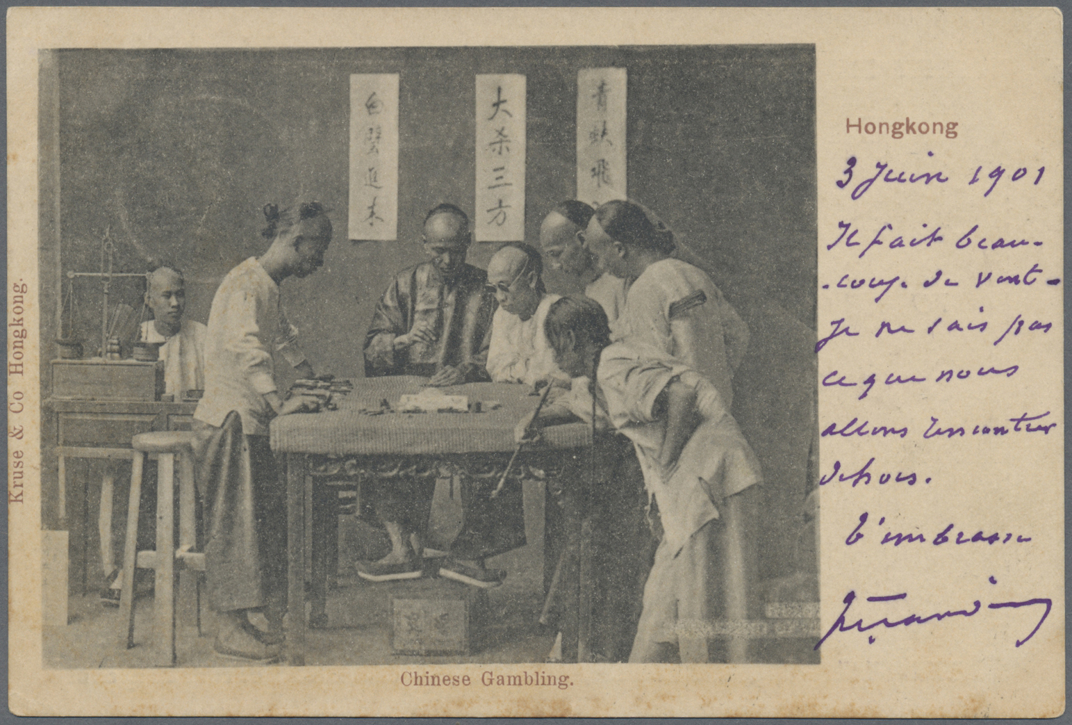 Br Hongkong: 1901. Picture Post Card Of 'Chinese Gambling, Hong Kong' Addressed To France Bearing QV SG 34, 4c Grey Tied - Autres & Non Classés