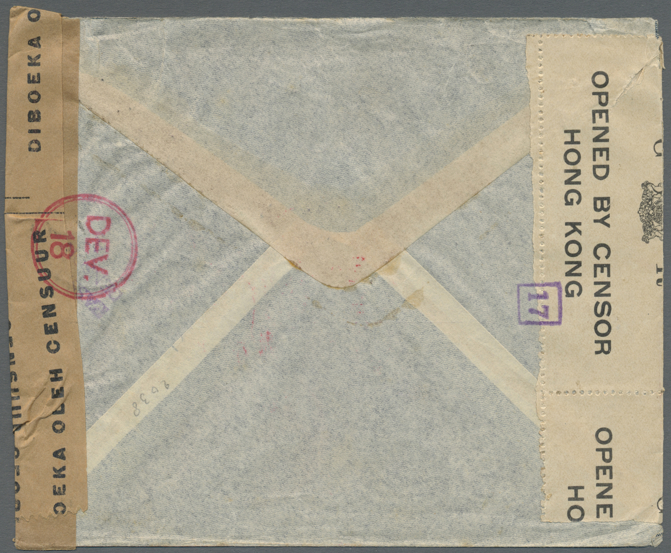 Br Hongkong: 1941. Air Mail Envelope Addressed To Batavia, Netherlands Indies Bearing Hong Kong SG 166, 15c Black And Re - Autres & Non Classés