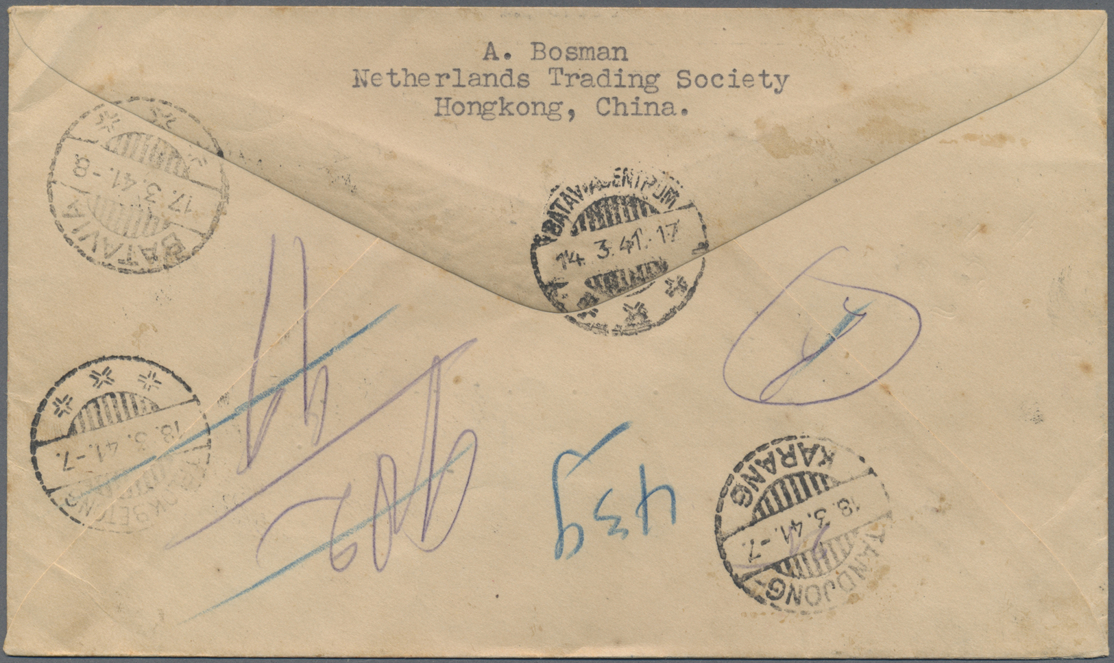 Hongkong: 1941. Registered First Day Envelope Addressed To Batavia Bearing SG 163, 2c Orange And Chocolate, SG 164, 4c P - Autres & Non Classés