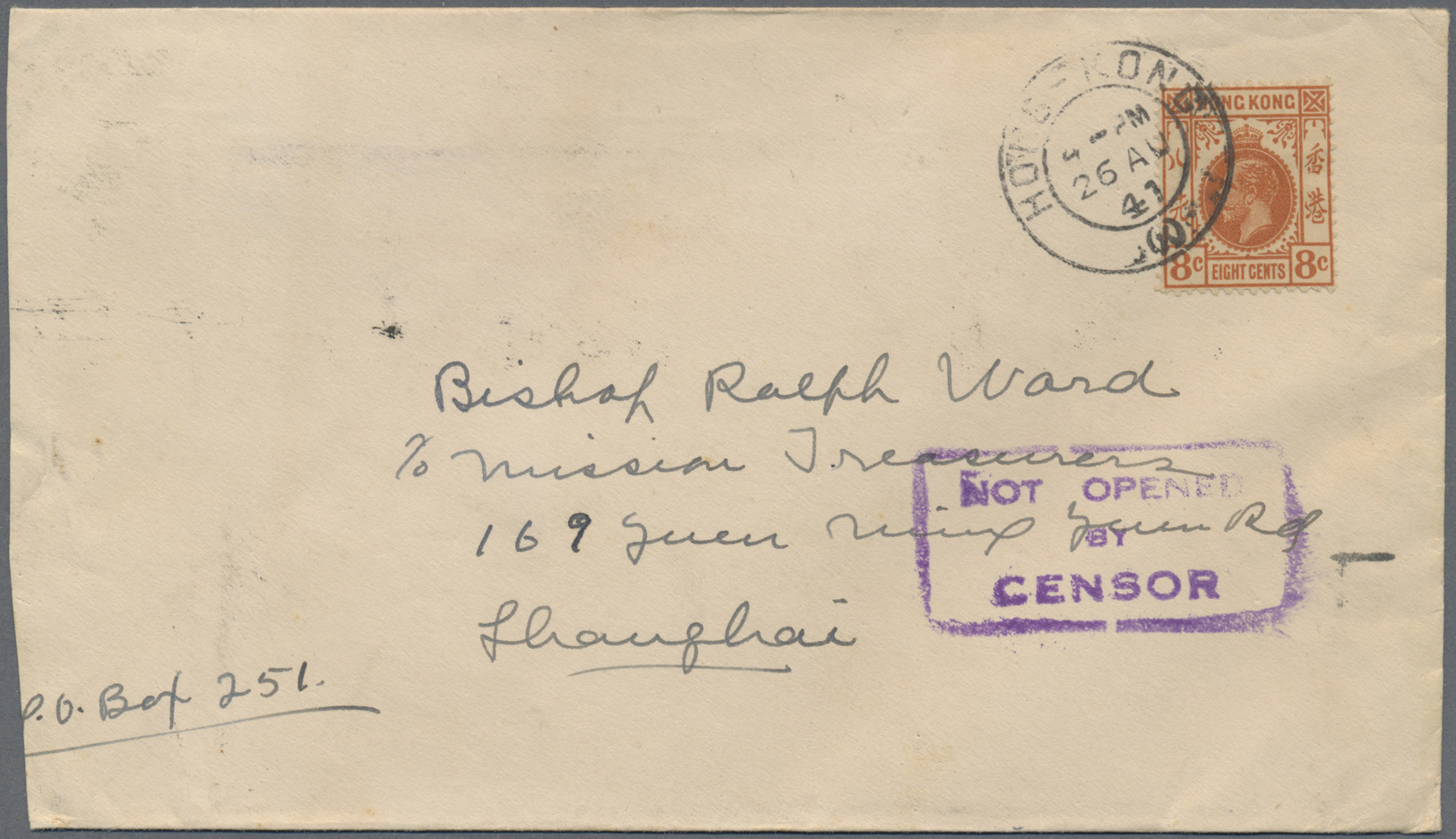 Br Hongkong: 1941. Censored Envelope (minimally Shortened At Left) Written From Kowloon Addressed To Shanghai Bearing SG - Autres & Non Classés