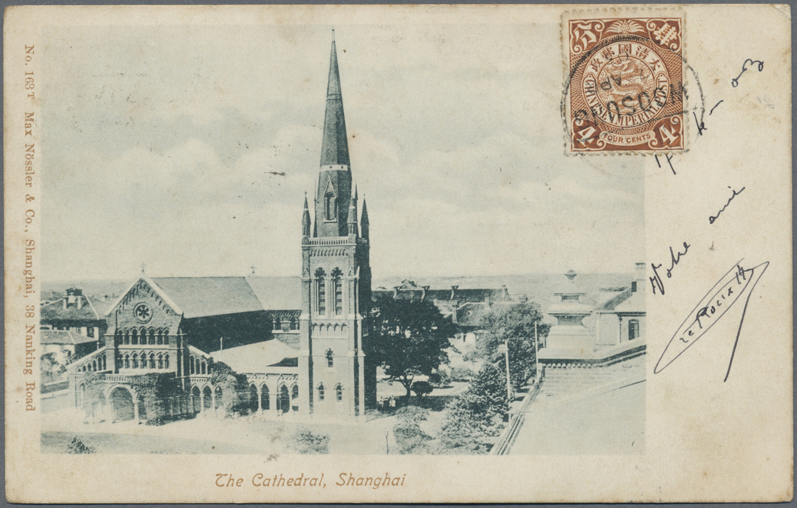 Br Hongkong - Britische Post In China: 1903. Picture Post Card Of 'The Cathedral, Shanghai' Addressed To France Bearing - Covers & Documents