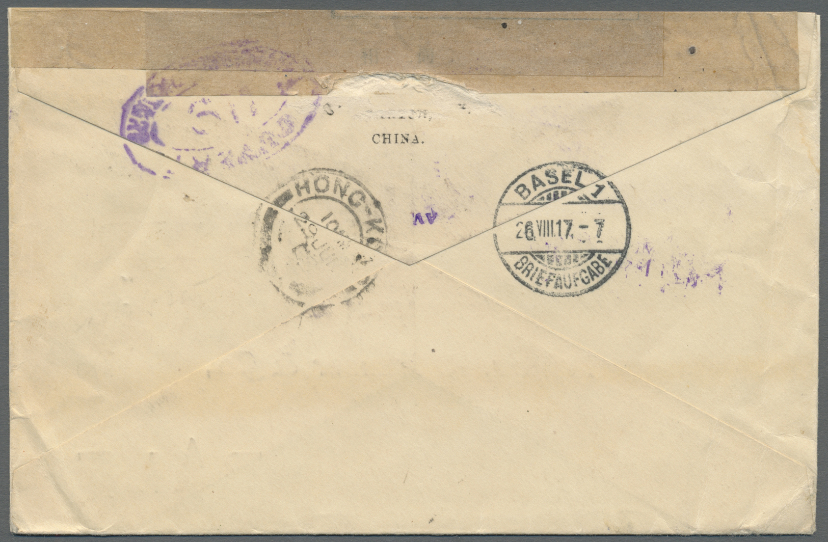 Br Hongkong - Britische Post In China: 1917. Censored Envelope Addressed To Switzerland Bearing British Post Office In C - Storia Postale