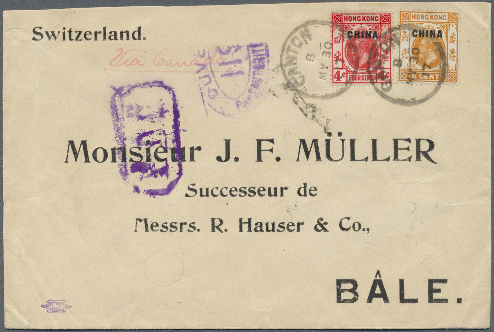 Br Hongkong - Britische Post In China: 1917. Censored Envelope (shortened) Addressed To Switzerland Bearing British Post - Covers & Documents
