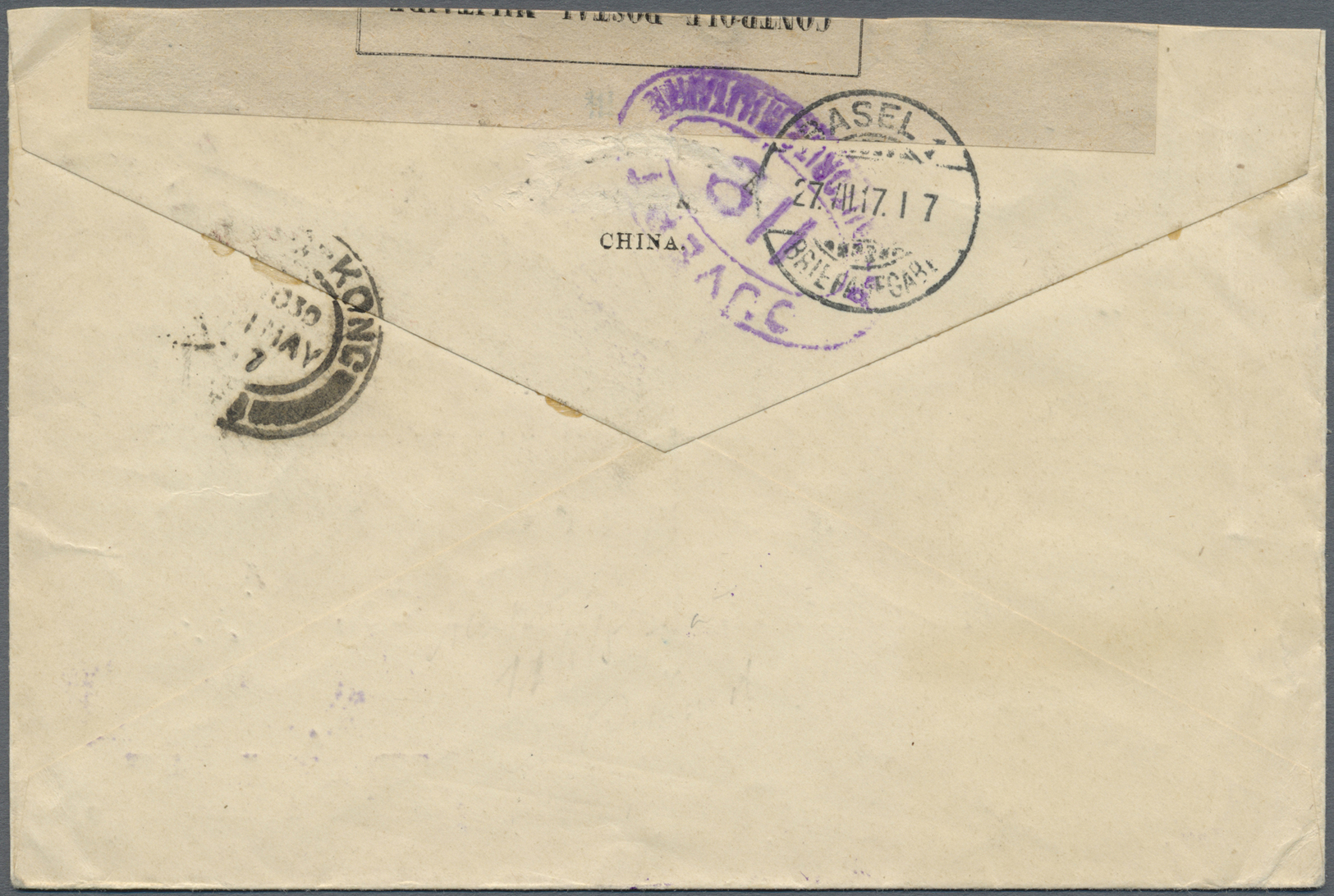 Br Hongkong - Britische Post In China: 1917. Censored Envelope (shortened) Addressed To Switzerland Bearing British Post - Lettres & Documents