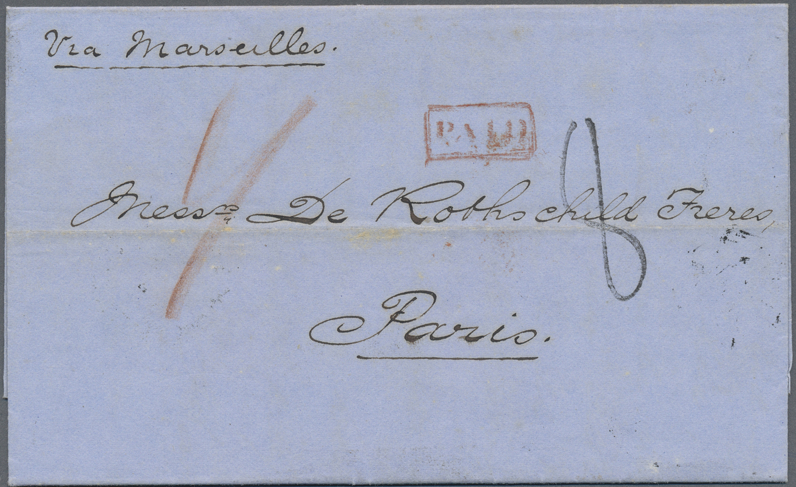 Br Hongkong - Treaty Ports: 1857. Stampless Envelope Dated 'Shanghai 6th Feb 1857' Addressed To France Cancelled By Boxe - Other & Unclassified