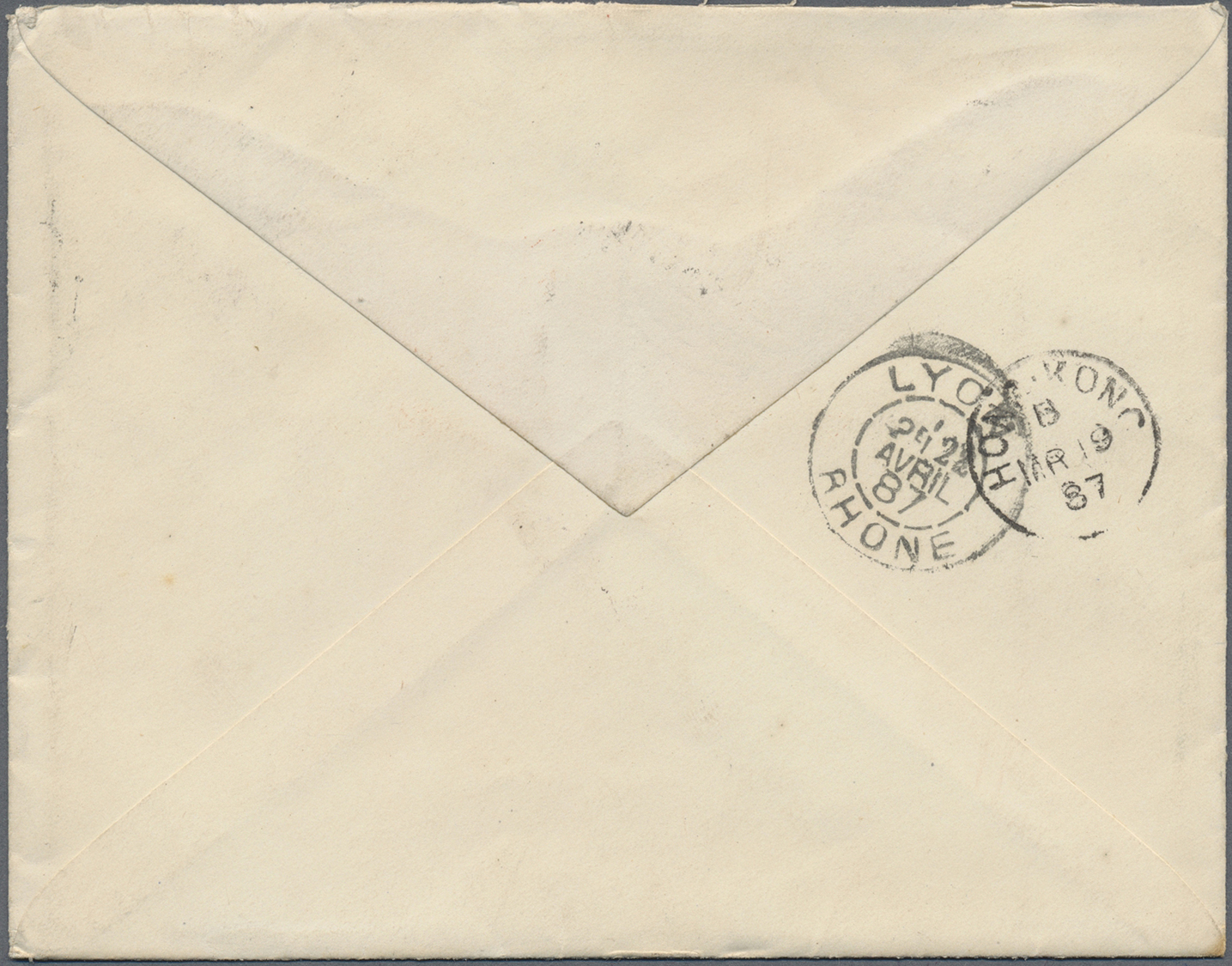 Br Hongkong - Treaty Ports: 1887. Envelope Addressed To France Bearing Hong Kong SG 37, 10c Deep Green (pair) Tied By Sh - Autres & Non Classés