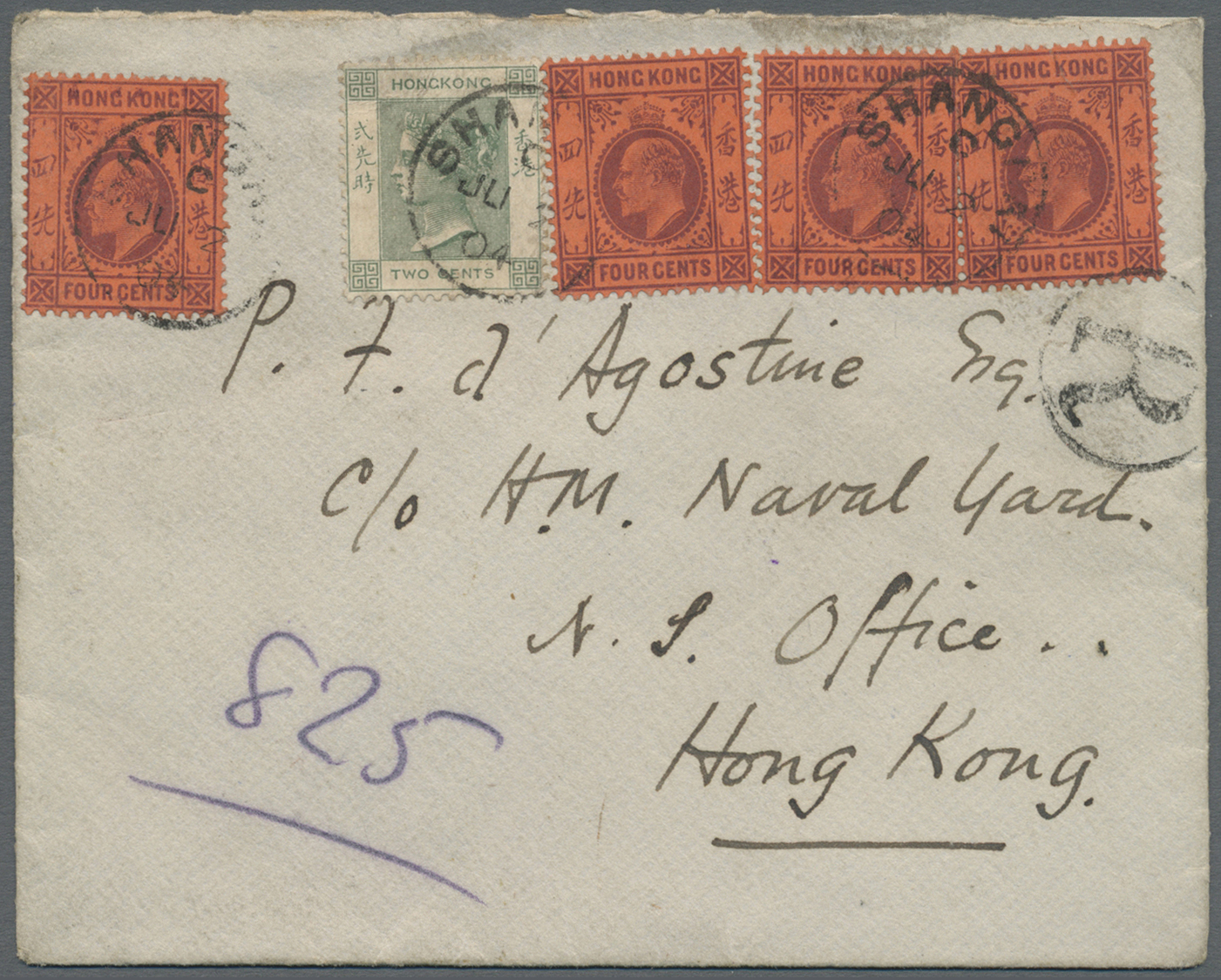 Br Hongkong - Treaty Ports: 1900/02, QV 2 C. Green W. KEVII 4 C. Lilac On Red (3) Tied "SHANGHAI C JU2 04" To Small Size - Other & Unclassified