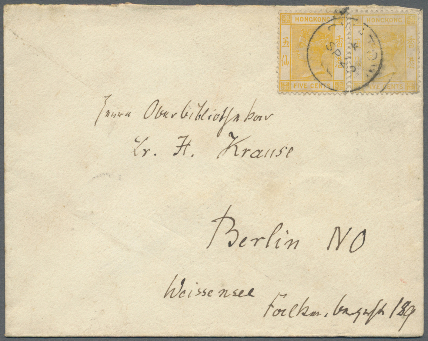 Br Hongkong - Treaty Ports: 1900/02, QV 5 C. Lemon (2, Different Shades) Tied "CANTON * SP 22 (02)" To Cover To Berlin W - Autres & Non Classés