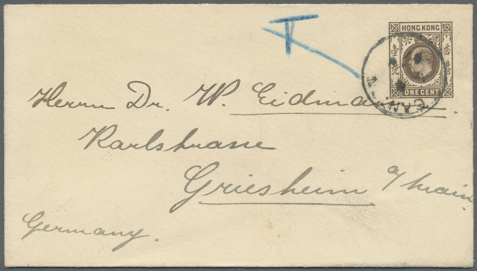 GA Hongkong - Treaty Ports: 1907, Envelope KEVII 1 C. Canc. "CANTON NO 28 07" Unsealed To Griesheim/Germany, On Reverse - Other & Unclassified