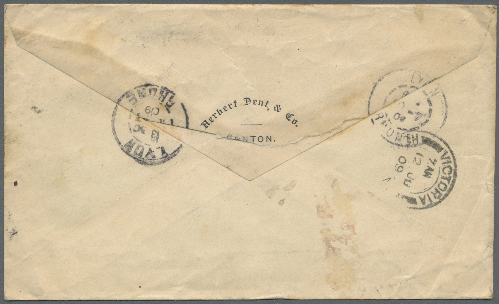 Br Hongkong - Treaty Ports: 1909. Envelope Addressed To France Bearing SG 93, 4c Carmine Tied By Canton/B Date Stamp (We - Autres & Non Classés